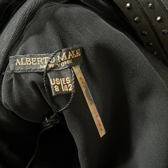 Alberto Makali Black Mesh, Ribbon and Crystal Studded Gown - Picture 11 of 13